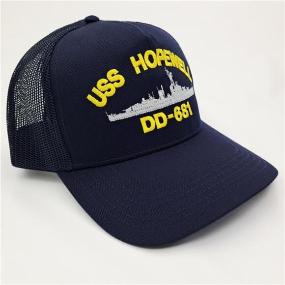 USS Hopewell DD-681 Trucker Cap Hat Mesh Snapback Blue Embroidered Destroyer 70s main image 5